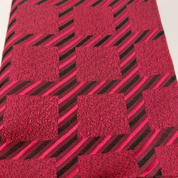 2 Piece Set Mario Lorenzi Mens Tie & Pocket Square Red Black  60" Classic - Picture 4 of 7